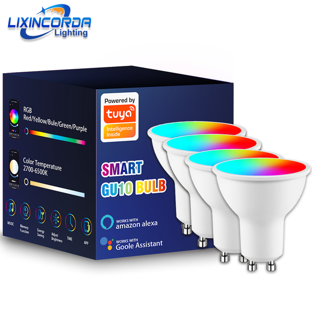 Tuya Smart Life App Controlled RGB Cold/Warm White WiFi Smart LED Light Bulb GU10 5W Lamp FCC Certification Remote Control