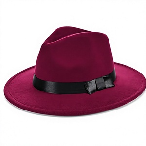 Burgundy Wool Fedora Hat with Black Ribbon Band Wide Brim Unisex Formal Style for Party Four Seasons Adult Accessory - Product Image 1