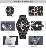 BOMAXE montre-bracelet noire pour hommes conception originale personnalisée à la mode Antique trois yeux Date fenêtre mouvement à Quartz 22mm alliage cristal