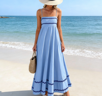 Robe longue décontractée bohème pour femme, bretelles spaghetti, coupe ample, légère, avec bordure en zigzag, taille haute, pour l'été et la plage, OEM ODM