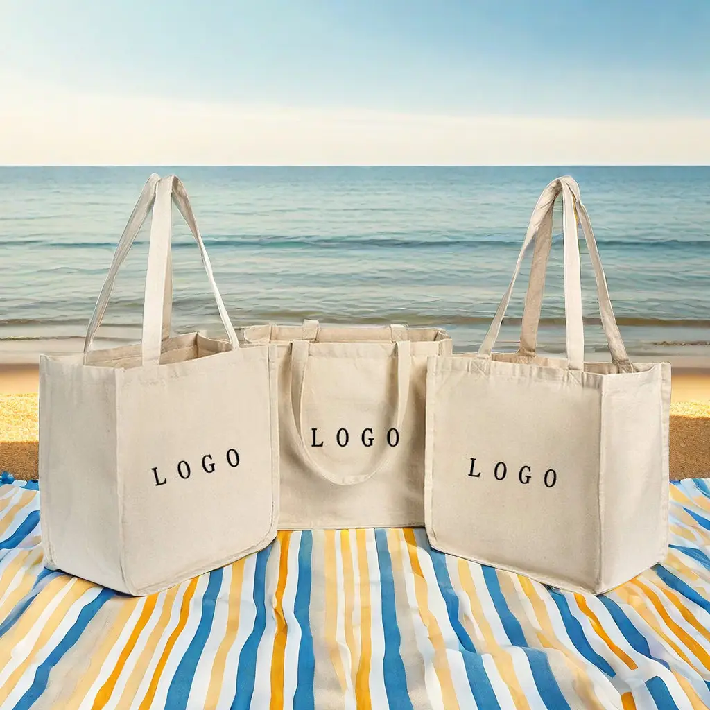 Bolsas de algodón ecológicas grandes y duraderas gruesas con bolso con logotipo impreso personalizado