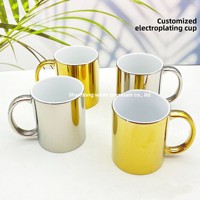 컬러 도금 고온 내열 세라믹 머그컵, 거울 마감 맞춤형 사진 인쇄 디자인, 창의적인 DIY 우유 머그컵 손잡이