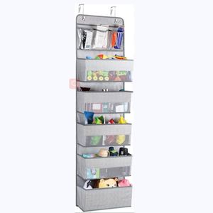 Sac de rangement suspendu à cinq couches en tissu non tissé gris sérigraphié, pliable, avec fenêtre en maille pour porte arrière - Product Image 1