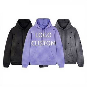 Sudadera con Capucha de Algodón Grueso de 420 g, Estilo Vintage Desgastado y Rasgado, Estilo Hiphop Urbano Y2K, Unisex, Fabricación OEM/ODM - Product Image 1