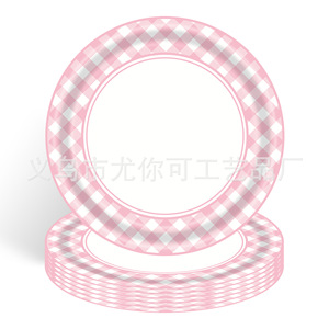 Service de table jetable rose et blanc à carreaux pour fête d'anniversaire de filles : assiettes, gobelets, serviettes - Product Image 3