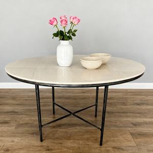Mesa de Lujo con Base de Hierro Forjado Negro, Mesa de Comedor Redonda Moderna de Mármol Natural para 6 a 8 Personas - Product Image 1