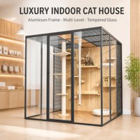 Cage pour animaux de compagnie à plusieurs niveaux en aluminium pour usage intérieur avec panneaux en verre trempé, grand espace personnalisé, fabrication directe en usine, OEM disponible