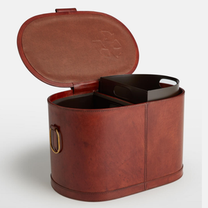 Cubo de basura <span class=keywords><strong>clasificado</strong></span> húmedo de gran tamaño con 2 compartimentos de doble capa para habitación interior de hotel, cubo de basura de cuero con tapa - Product Image 2