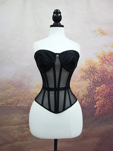 Haut corset structuré sans bretelles en maille transparente, coupe bustier élégante, pour séance photo et tenue de soirée gothique - Product Image 1