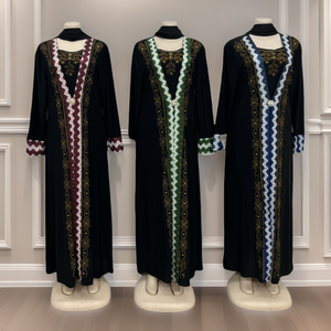 Nouvelle Arrivée Robe à Col Brodé Motif Géométrique Maçonnerie Manches Longues avec Bandeau - Product Image 1