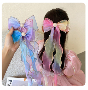 Aksesori pita besar anak perempuan, jepit rambut gradien mutiara kupu-kupu untuk anak perempuan gaya manis Aksesori bayi - Product Image 6