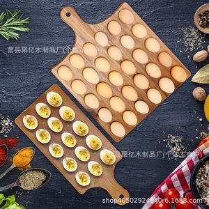 Support à œufs en bois d'acacia 30 trous, planche à découper double face, plateau de présentation en bois massif pour la cuisine - Product Image 2