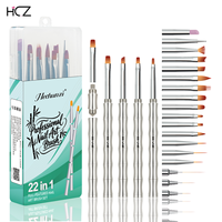 Fournitures d'ongles en métal argenté manche en bambou 18 pointes + 4 pinceaux à manche Pinceau interchangeable avec logo personnalisé Pinceaux de nail art