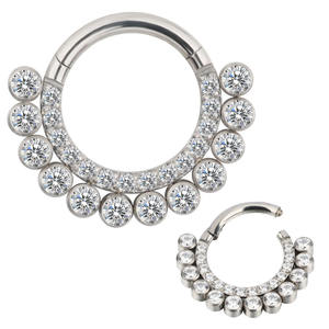 GZN Prêt à Expédier de Haute Qualité G23 Titanium CZ Pave Face avec <span class=keywords><strong>Lunette</strong></span> CZ Aligné sur le Segment Latéral Boucles d'Oreilles Anneau de Fête - Product Image 5