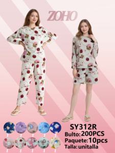 Pigiama da donna Siyahoo in cotone e bambù, set con maniche lunghe, girocollo, stampa a fantasia, morbido, in maglia, pigiama primaverile con pantaloncini, taglia M - Product Image 3