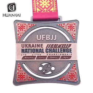 Benutzer definierte Ukraine internat ionale weiche Emaille UF BJJ Medaille Auszeichnung für Ehre