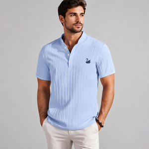 Camiseta Henley de punto acanalado <span class=keywords><strong>con</strong></span> cuello deportivo y botones, estilo retro, para ropa urbana, venta al por mayor, marca privada, proveedor líder - Product Image 3