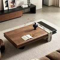 Table basse rectangulaire de style mid-century en bois massif de noyer avec base en marbre, meubles de salon design
