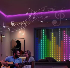 Cortina de Luces Inteligente Programable y Sincronizada con la Música, <span class=keywords><strong>Control</strong></span> Remoto por Aplicación, Luces de Cadena RGB Cambiantes para Decoración de Fiestas Navideñas al Aire Libre - Product Image 6