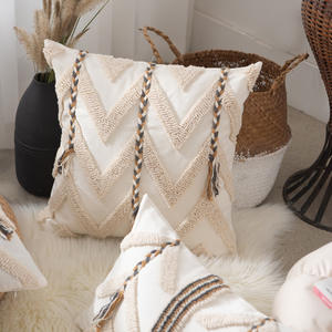 Funda De Almohada Bohemia geométrica con mechones de 18x18 pulgadas decorativa moderna, funda de algodón <span class=keywords><strong>Ramio</strong></span> - Product Image 2