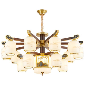 Chinese Style Chandelier Multi Head Led <b>Light</b> Round Solid Wood Living Room Bedroom Ceiling Lamp Home <b>Lighting</b> - Product Image 4
