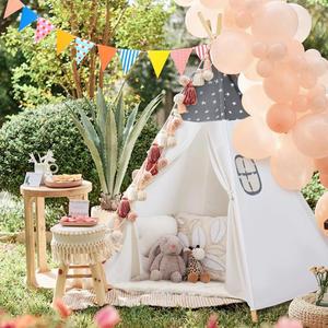 Tente tipi d'intérieur en toile de coton pour enfants avec lumières étoiles, bannière et sac de transport, motif étoiles - Product Image 4