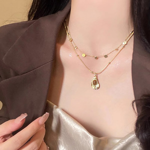 Collier géométrique rétro en résine marron Maillard, pendentif en pierre œil de tigre vintage pour femme, bijou esthétique, cadeau - Product Image 3