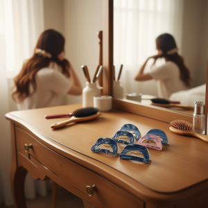 Fermaglio per capelli a forma di D in denim da 9 cm, accessorio per capelli alla moda per donna - Product Image 2