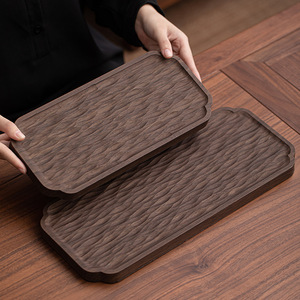 Plateau à thé en bois de noyer avec coussin en tissu, surface antidérapante pour la préparation à sec du thé, accessoires pour la cérémonie du thé - Product Image 3