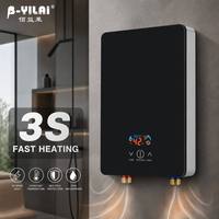 Chauffe-eau électrique instantané B-YILAI en verre trempé noir 6500W, sans réservoir, vertical, intelligent, pour salle de bain moderne