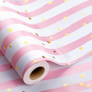 <b>Pink</b> Stripe Wrapping Paper Romantic Girly <b>Pink</b> Wide Striped Gift <b>Wrap</b> with Foil Dot Baby Girl <b>Wrap</b> Present Paper for Baby Shower - Product Image 2