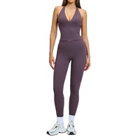 Ensemble de yoga 2 pièces : débardeur et leggings ajustés – Tenue de sport, course, Pilates, fitness – Col halter, dos élégant