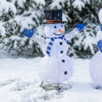 Figurine de bonhomme de neige de Noël 3D LED télescopique pré-éclairée, étanche IP44, avec cadre acrylique pliable 40x95cm, pour extérieur, jardin