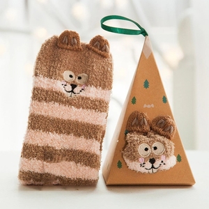 Chaussettes de Noël à motif animal mignon, cerf, cadeau, chaussettes en velours corail 3D moelleuses, épaisses et chaudes pour l'hiver, pour femmes, cadeau du Nouvel An, chaussettes avec boîte - Product Image 6