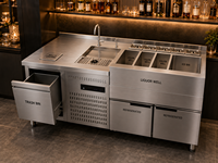 Comptoir de bar commercial personnalisable en acier inoxydable 201 avec double porte et refroidisseur de vin et de bière numérique sous comptoir