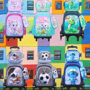 MM <b>Children</b> School <b>Backpack</b> with Trolley Wheels Handle Kids Character Design Laptop Sleeve Durable Polyester Modern Style - Product Image 2