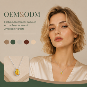 สร้อยคอจี้รูปวงรีประดับเพชรคิวบิกเซอร์โคเนียสีเหลืองชุบเงิน ขายส่งแบบ OEM ODM ของขวัญเครื่องประดับสำหรับผู้หญิงสุดหรู - Product Image 1