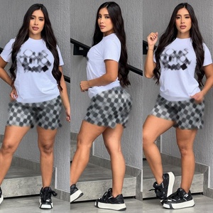 Ensemble décontracté d'été à manches courtes, haut à col élastique et short décontracté au-dessus du genou, couleur unie, stock transfrontalier - Product Image 2