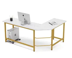 साधारण घरेलू एल-आकार का कार्यालय फर्नीचर लकड़ी लेखन टेबल धातु फ्रेम कॉर्नर कंप्यूटर डेस्क