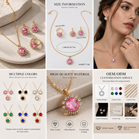 Parure de bijoux plaqué or avec strass, collier, boucles d'oreilles et bague, cristaux colorés, mignonne, pour fête, anniversaire, fiançailles