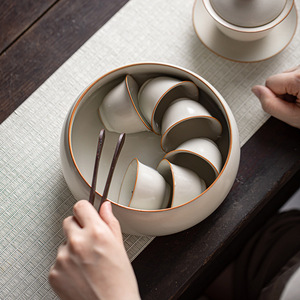 Chinese Retro Ru Kiln <b>Tea</b> Washer Large Ceramic Water Bowl Beige Porcelain Cup Washer For <b>Tea</b> <b>Set</b> Household Use - Product Image 3