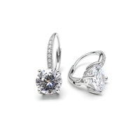 Boucles d'oreilles pendantes en argent sterling 925 avec zircone cubique ronde, sertissage à 4 griffes, pierres latérales pavées, bijoux fins pour femme, mariage, personnalisables