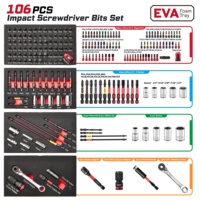 GEINXURN Boîte à outils portable en acier rouge à 3 tiroirs, 106 pièces, embouts de tournevis, mini boîte à outils de bricolage
