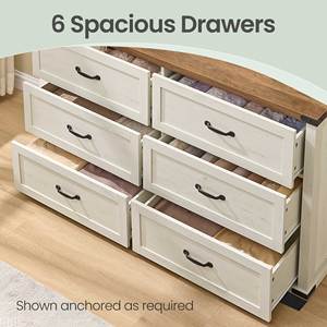 VASAGLE 137 cm Breite Moderne Farmhouse Kommode mit Metallgriffen 6-Schubladen-Schrank für Schlafzimmer - Product Image 4