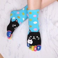 Chaussettes de dessin animé drôle de chat mignon avec doigts séparés pour femmes, chaussettes en coton à 5 orteils