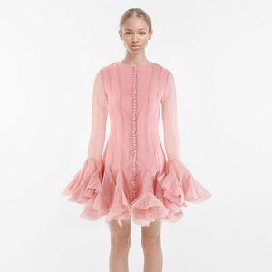 เดรสสั้นผู้หญิงแฟชั่น แขนระบายเดี่ยว แต่งระบายหลายชั้น ชายเสื้อผ้าต่อผ้าแบบระบาย - Product Image 2