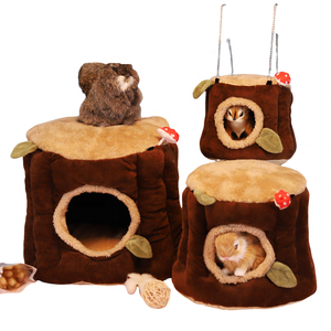 Lit pour petits animaux en forme <span class=keywords><strong>de</strong></span> souche d'arbre, nid suspendu pour lapin, cochon d'Inde, hamster, écureuil avec coussin amovible - Product Image 1
