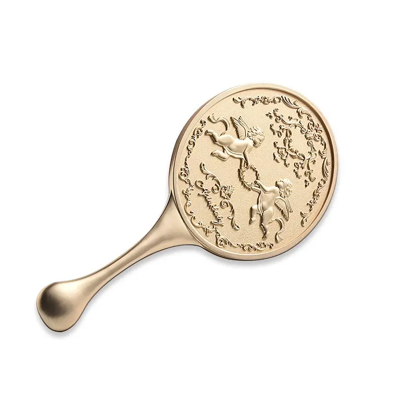 High-grade metal mirror die-casting handle round embossed makeup mirror creative companion gift can be printed logo