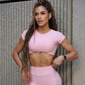 ชุดออกกำลังกายโยคะ 2 ชิ้นสำหรับผู้หญิง พิมพ์โลโก้ตามสั่ง สายรัดเอวแบบยืดหยุ่น ไซส์พลัส กางเกงเลกกิ้งและเสื้อชั้นใน ซับเห汗 ทนทาน - Product Image 3