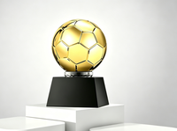 Trophée de football en résine HDW Premium avec design de ballon or, argent, bronze, base noire gravée sur mesure, trophée en cristal